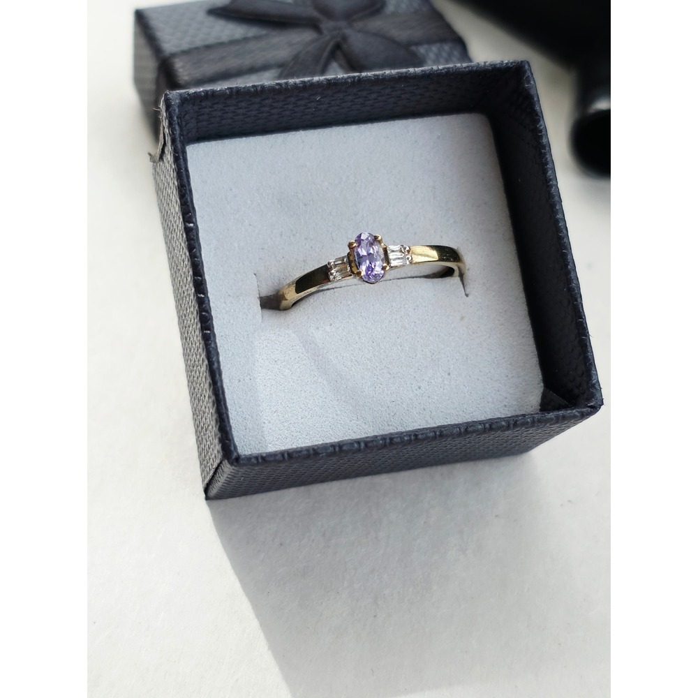 Tanzanite and Diamond Ring Gold Tone Oval Cut Three Stone Size 7.25